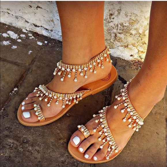 NORACORA Shoes - Women Leather Sandals Casual Pearls Daily Shoes 11